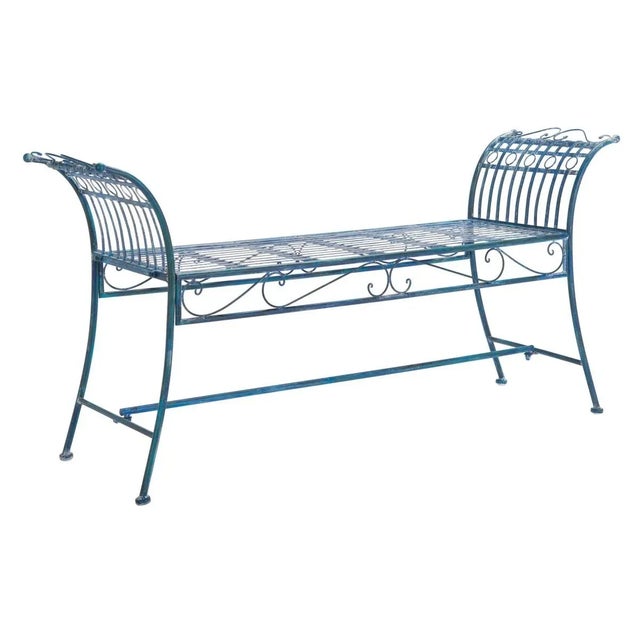 Metal Hadley Bench - Mossy Blue For Sale - Image 7 of 8