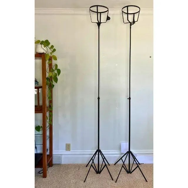 Contemporary Mid-Century Adjustable, Wrought Iron Tripod Plant Stands, Indoor/Outdoor, Pair For Sale - Image 3 of 12