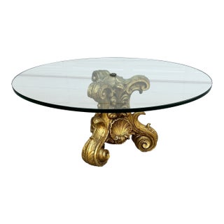 Hollywood Regency Gold and Glass Coffee Table For Sale