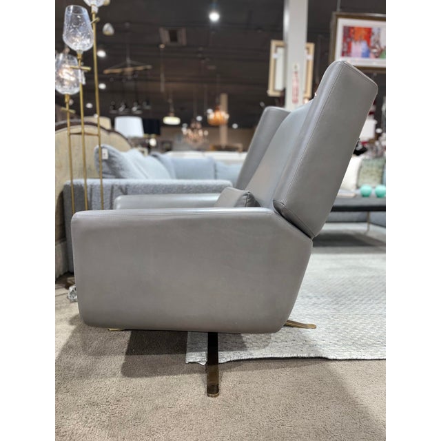2010s Restoration Hardware "Luke" Gray Leather Swivel Recliner For Sale - Image 5 of 7