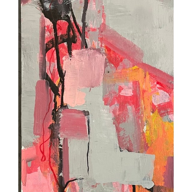 Colorful abstract on a cradled wood panel ready to hang. Vibrant shapes and lines capture the viewer to pause and look...