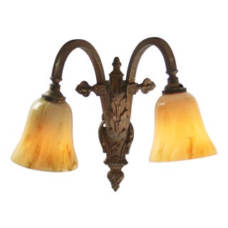 French Empire Brass & Yellow Marble Glass Sconce For Sale