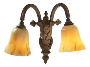 French Empire Brass & Yellow Marble Glass Sconce