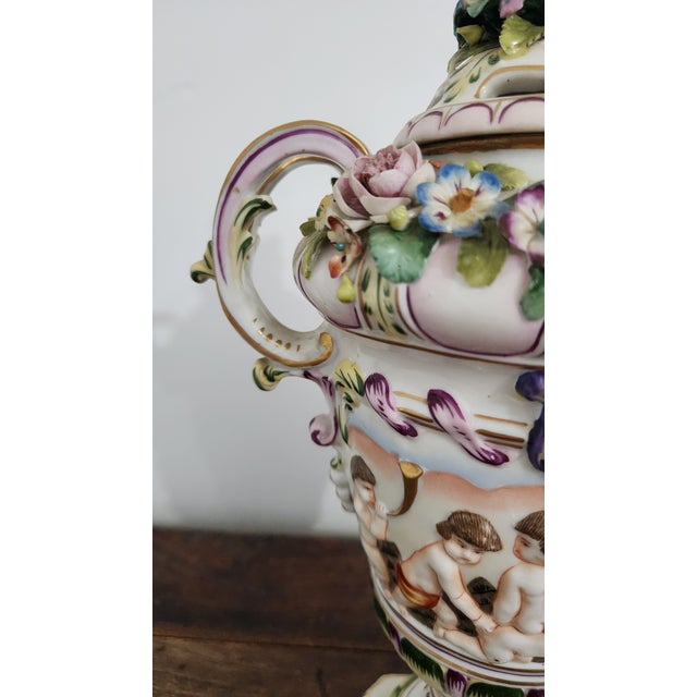 Circa 1900 Vienna-Style Porcelain Potpourri Urn With Applied Flowers, Putti & Blue Shield Mark For Sale - Image 9 of 18