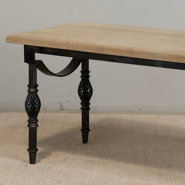 Antique Country French Stripped Oak and Hand Forged Iron Coffee Table For Sale - Image 10 of 16