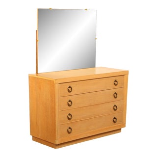 1950's Mid-Century Modern Blonde Wood Chest of Drawers with Mirror For Sale