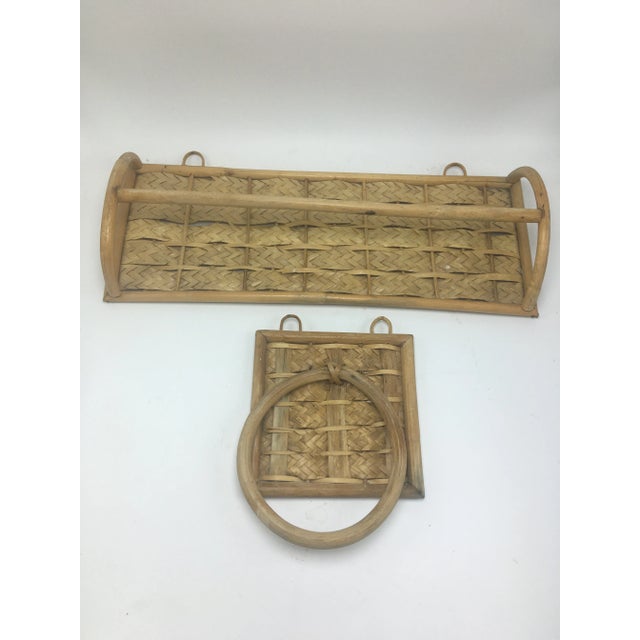 Boho Chic Vintage Cane Bathroom Accessories - Set of 2 For Sale - Image 3 of 9