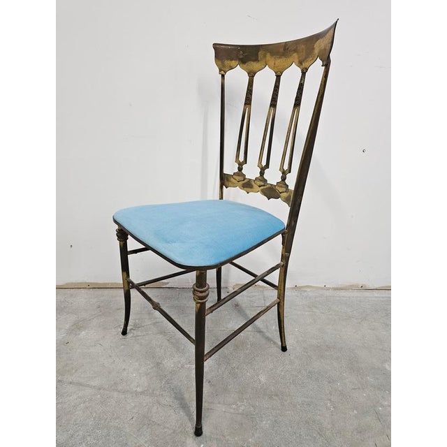 Set of Brass Chiavari Side Chairs with Baby Blue Plush Seats, 1950s For Sale - Image 4 of 15