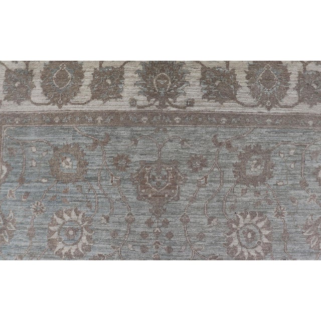 Modern Oushak by Keivan Woven Arts With Floral Design on Green-Blue Field For Sale - Image 10 of 12