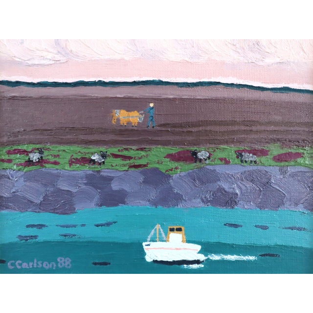 1988-1992 'Set of 4 Paintings' Vintage Original Naïve Style Small Original Landscape Oil Paintings, Framed For Sale - Image 11 of 11