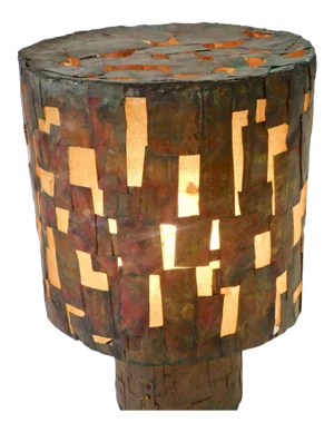 Brutalist Copper Patch Work Table Lamp Attributed as Early Paul Evans