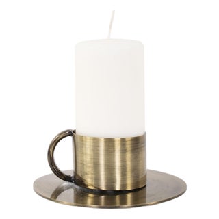 Italo Short Antique Brass Candle Holder with Handle For Sale