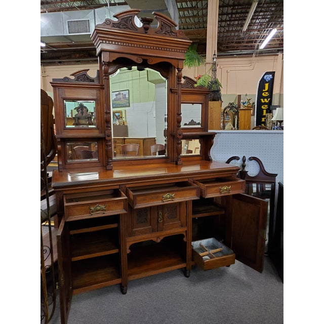 Early 20th Century Antique Hutch With Beveled Mirrors Chairish