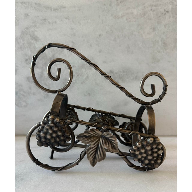 Vintage Metal Wine Bottle Rack With Grape Leaf Design For Sale In Austin - Image 6 of 12