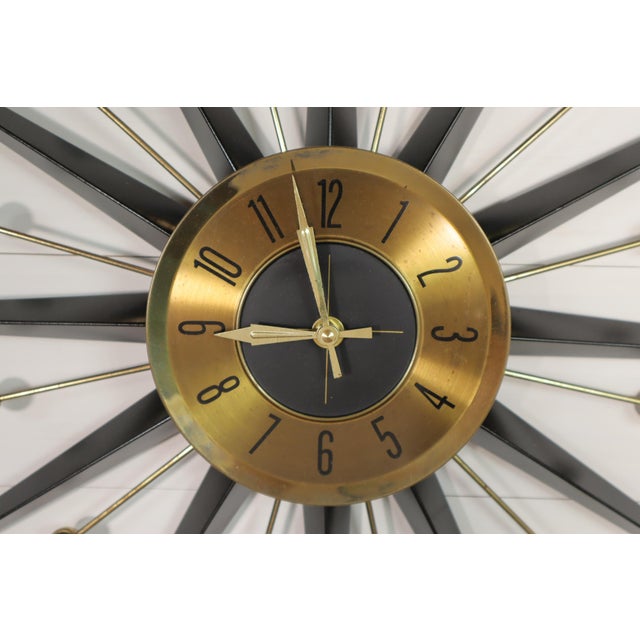 Vintage Mid Century Welby Starbust Wall Clock 50's 60's Modern Retro Gold Black For Sale - Image 6 of 8