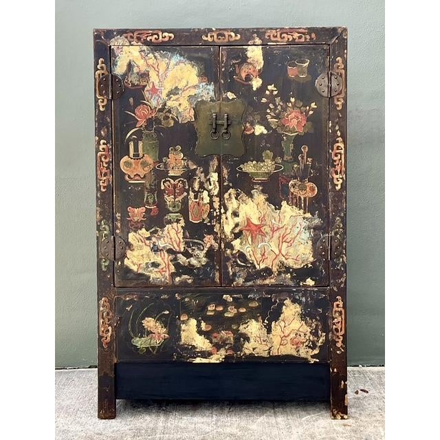 Late 20th Century Vintage Asian Hand Painted Wedding Cabinet For Sale - Image 5 of 14