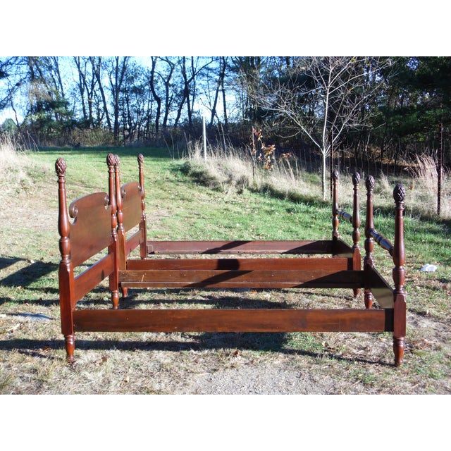 Antique Federal Style Mahogany Pineapple Four Poster Twin Beds A Pair Chairish