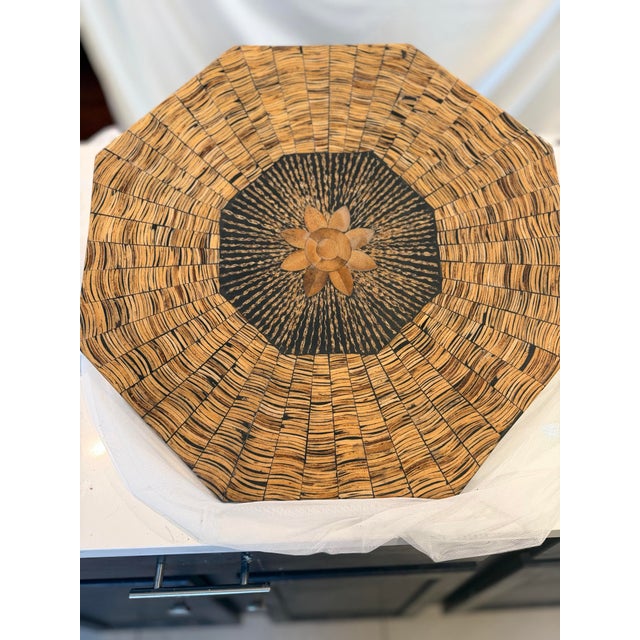Large 20.5" Vintage Octagonal Basket-Illusion Inlay Platter & Wall Art For Sale In Dallas - Image 6 of 10