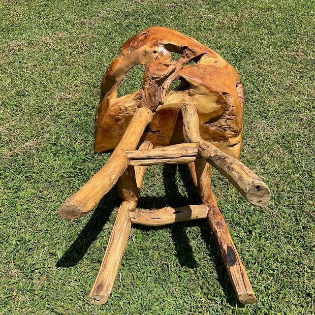 Vintage Handcrafted Rustic Live Edge Log Dining Set With Four Sculpted Wood Chairs For Sale - Image 11 of 16