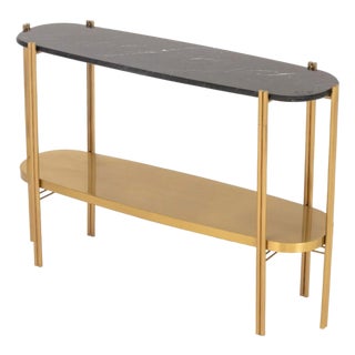 Luxxu Marble Top Two-Tier Brass "Craig" Table For Sale