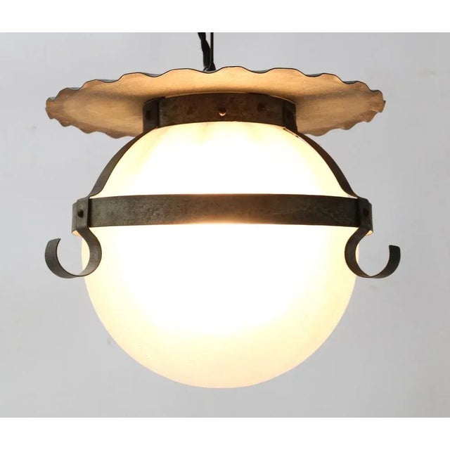 Art Deco Amsterdamse School Pendant Lamp in Wrought Iron and Glass by A.D. Copier, 1930s For Sale - Image 9 of 10