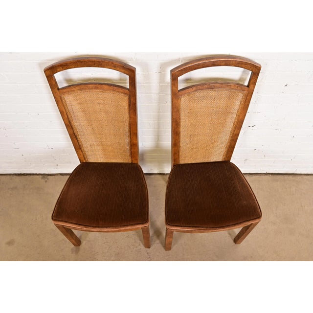 1970s Drexel Heritage Mid-Century Modern Walnut and Cane High Back Dining Chairs, Set of Four For Sale - Image 5 of 11
