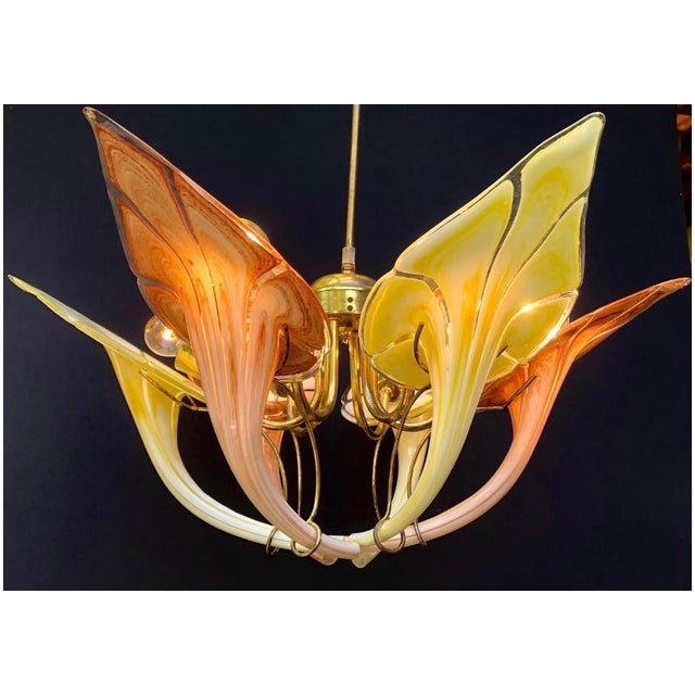 Mid 20th Century Italian Murano Style Art Glass Leaf Chandelier in Amber and Brown – 6 Light For Sale - Image 4 of 9