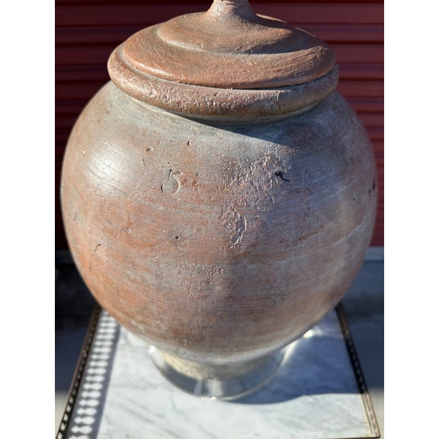 Rustic European Vintage Distressed Terra Cotta Clay Table Lamp For Sale - Image 3 of 10