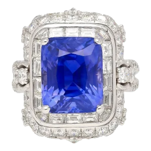 Mid 20th Century Agl Certified 10.10 Carat No Heat Ceylon Cornflower Blue Sapphire & Diamond Ring Size 6.5