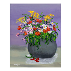 David Najar Flower Base Signed Contemporary Unique Oil Painting Canvas Framed