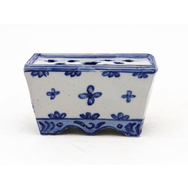 Ceramic Dutch Delft Style Blue & White Ceramic Flower Brick, France Early 20th C. For Sale - Image 7 of 9