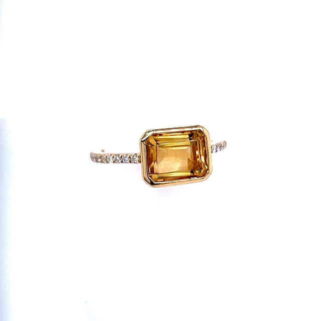 Traditional Natural Citrine Diamond Ring 6.5 14k Yellow Gold 2.45 TCW Certified For Sale - Image 3 of 5