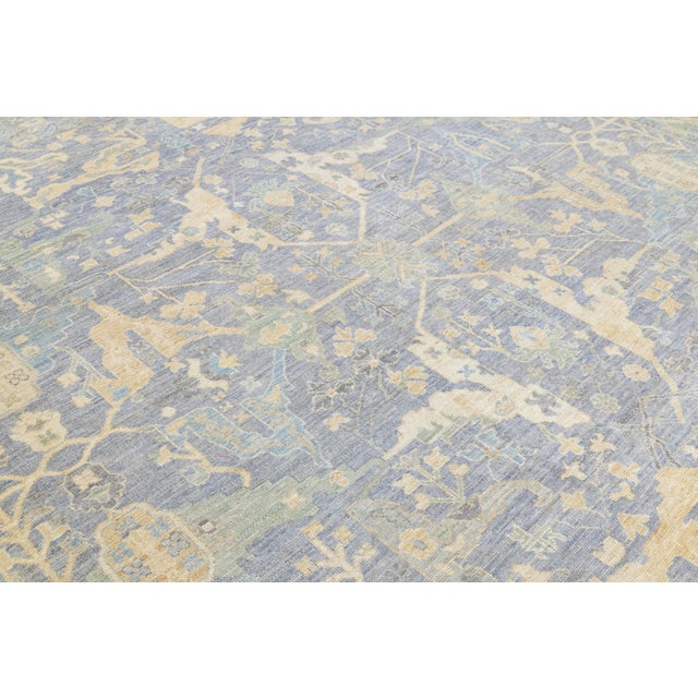 Contemporary Hand-Knotted Oushak-Style Wool Area Rug in Slate Blue and Cream For Sale - Image 12 of 12