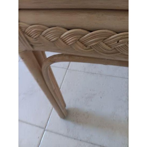 1980s Bamboo Rattan Accent Table Glass Top Beige For Sale - Image 4 of 5