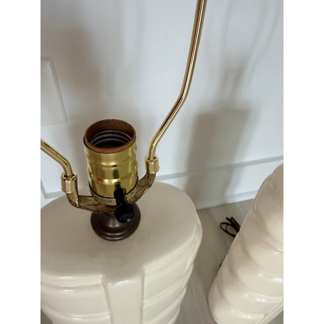Mid 20th Century Pair of Mid Century Modern Style Lamps With New Brown Linen Shades For Sale In Atlanta - Image 6 of 7
