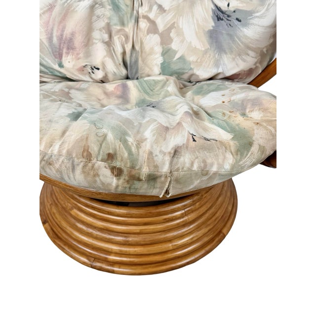 Vintage Rattan Swivel Rocker Lounge Chair With Tufted Floral Cushions For Sale - Image 10 of 15