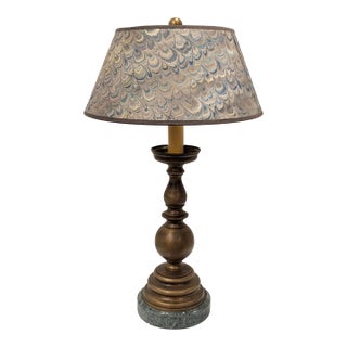 Vintage Classic Solid Brass and Green Marble Table Desk Lamp For Sale