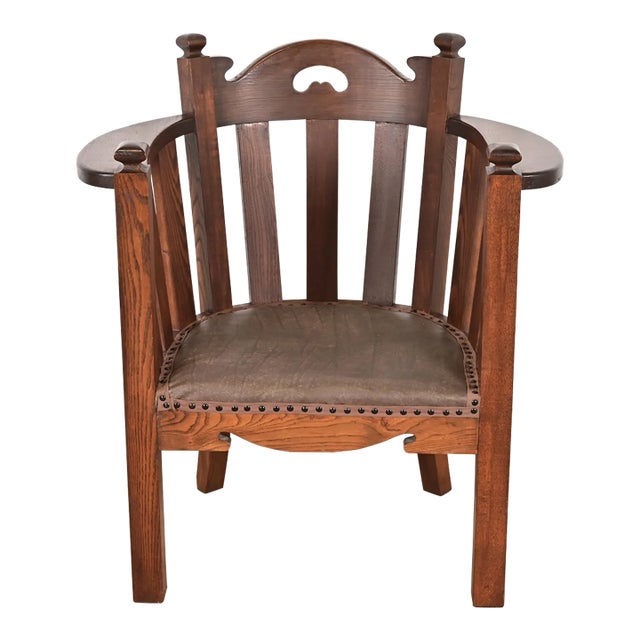 Stickley Brothers Style Antique Mission Oak Arts & Crafts Cube Club Chair For Sale