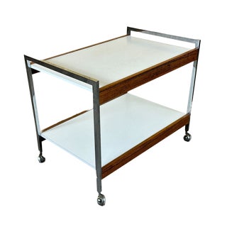 Vintage Danish Serving Cart in Teak and Chrome, 1970s For Sale