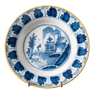 18th Century Dutch Delft Blue and White Chinoiserie Plate with Folly For Sale