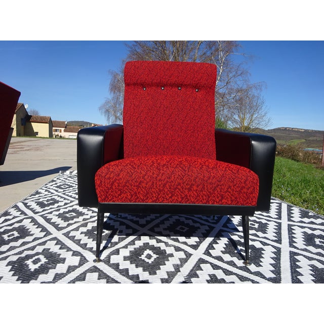 Metal Vintage Red and Black Chairs with Compass Feet, 1970s, Set of 2 For Sale - Image 7 of 18