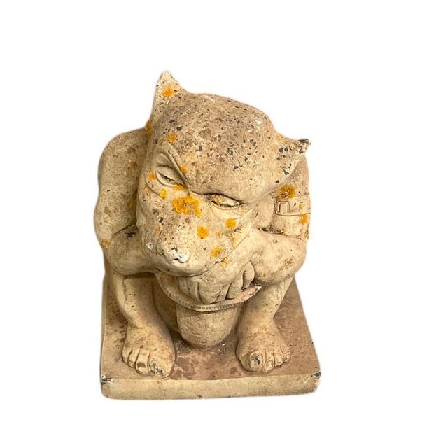 Vintage Cast Stone Crouching Gargoyle Garden Statue For Sale - Image 4 of 12