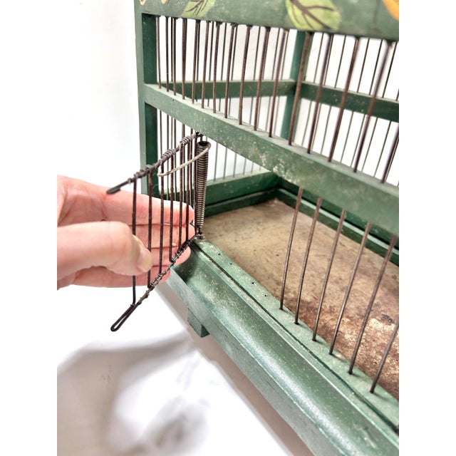 Antique Hand-Painted Green Wood and Wire Birdcage For Sale - Image 9 of 11