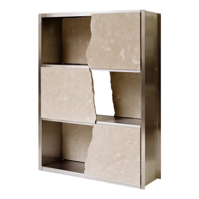 Aderiva Cabinet in Moleanos Limestone and Stainless Steel by Rosana Sousa For Sale