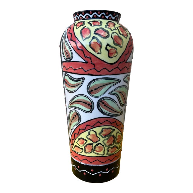 Hand Painted Studio Pottery Vase by the Uncedo Project South Africa. Dated 2002 For Sale