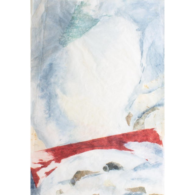 A 1999 paper collage by the American artist Nancy Hathaway. Titled "Mist Over Water," this abstract work creates the...