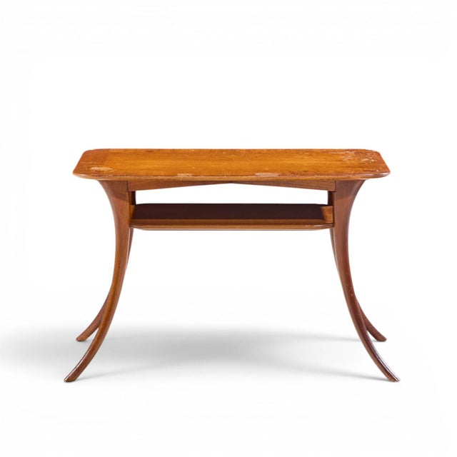 Wood t.h. Robsjohn Gibbings for Widdicomb Mid Century Bleached Mahogany Sabre Side End Tables - Pair For Sale - Image 7 of 12