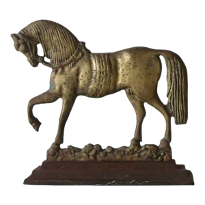 Mid-Century Sarreid Ltd Style Brass Cast Iron Horse Doorstop