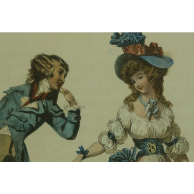 Wood Vintage Classical Colored Engraving Fashion Prints - a Pair For Sale - Image 7 of 12