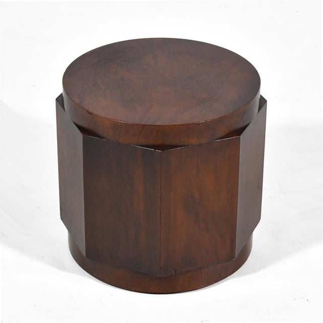 This table is an early design by Ed Wormley for Dunbar is a cylindrical form of mahogany with hexagonal faceted sides. It...